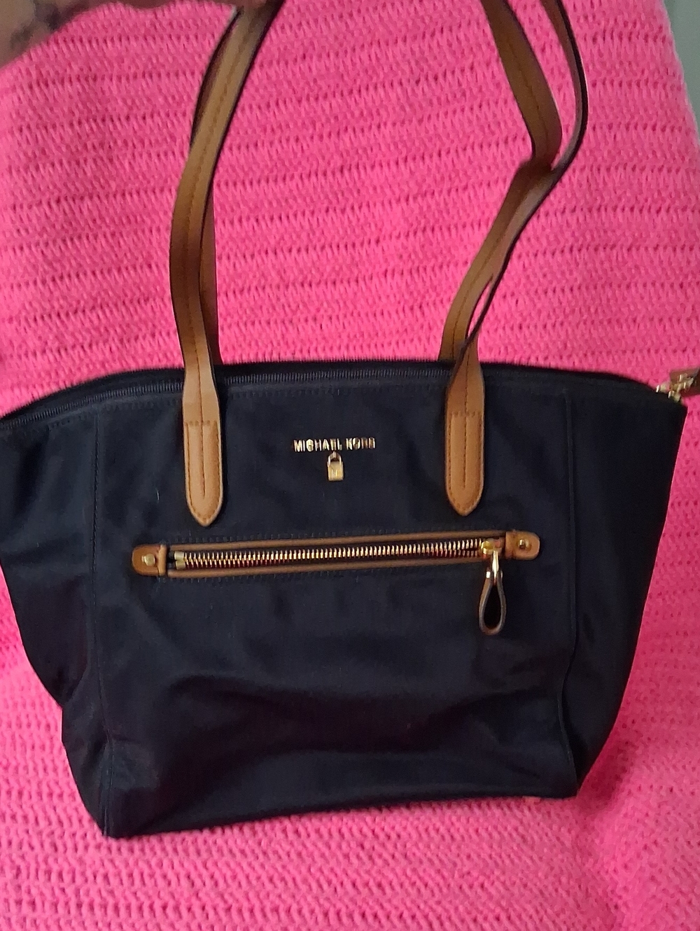Michael Kors Black Tote with Brown Handles